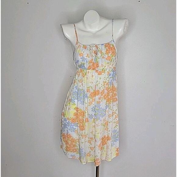 Billabong Feelin Blue Floral Mini Dress Empire Waist Beachy Coquette Milkmaid - Picture 1 of 10